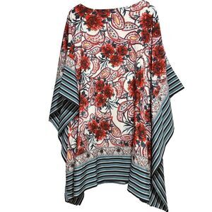 Badgley Mischka Crepe de Chine Paisley Printed Kaftan‎ Multicolor L Boat Neck